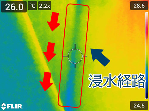 赤外線カメラで撮影した室内壁