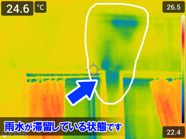 一見問題無いように見える場所でも、赤外線カメラ通して見ることで雨水が浸入している経路を見つけることができます